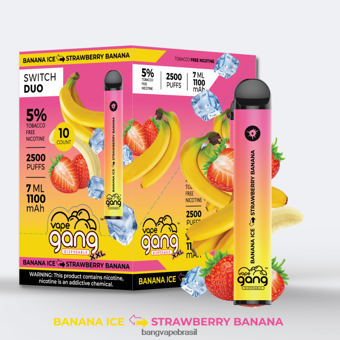 Vape Gang Switch Duo 2 sabores (caixa com 10) - 8BDZ0240 Best Bang Vape Flavor sorvete de banana - banana com morango