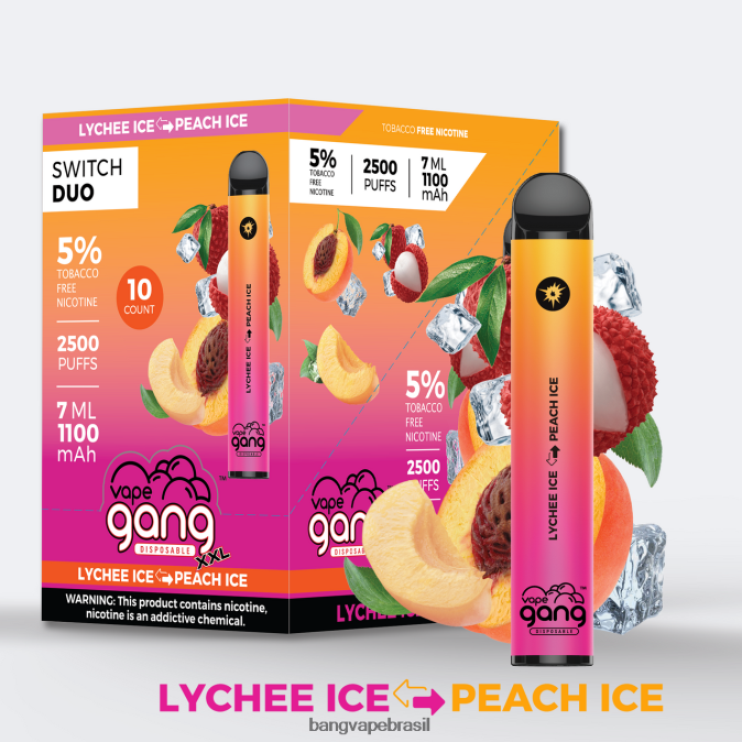 Vape Gang Switch Duo 2 sabores (caixa com 10) - 8BDZ0242 Bang Vape Brasil gelo de lichia - gelo de pêssego