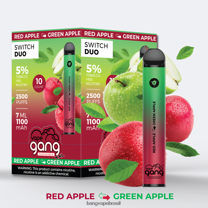 Vape Gang Switch Duo 2 sabores (caixa com 10) - 8BDZ0246 Bang Vape Price maçã vermelha - maçã verde