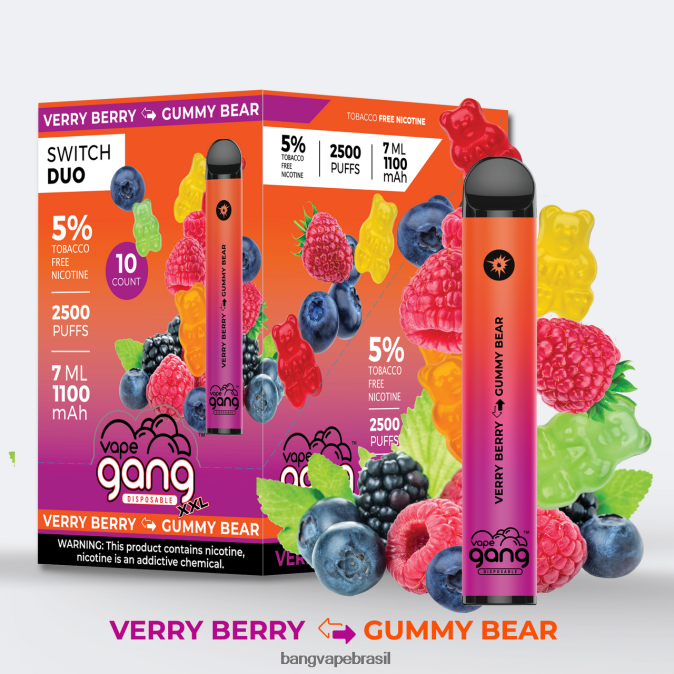 Vape Gang Switch Duo 2 sabores (caixa com 10) - 8BDZ0248 Bang Vape Flavors muito baga - ursinho de goma