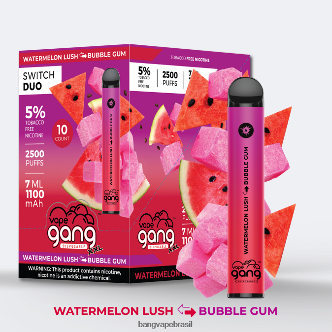 Vape Gang Switch Duo 2 sabores (caixa com 10) - 8BDZ0249 Bang Box Vape Flavors melancia exuberante - chiclete