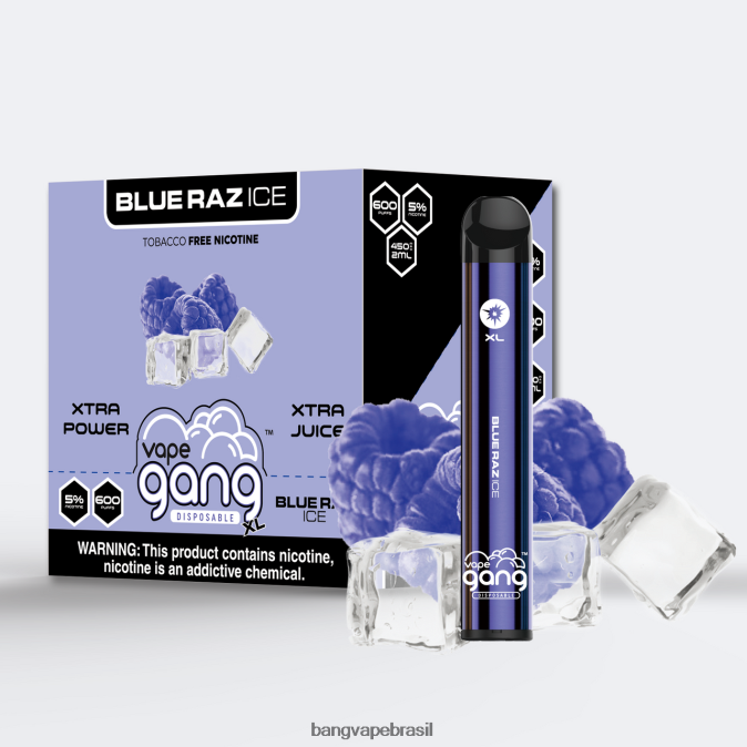 Vape Gang XL vapes descartáveis ​​600 baforadas (caixa com 10) - 8BDZ0261 Bang Box Vape Flavors gelo azul