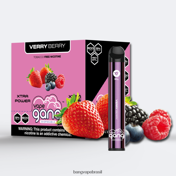 Vape Gang XL vapes descartáveis ​​600 baforadas (caixa com 10) - 8BDZ0269 Bang Disposable Vape Flavors baga de verry