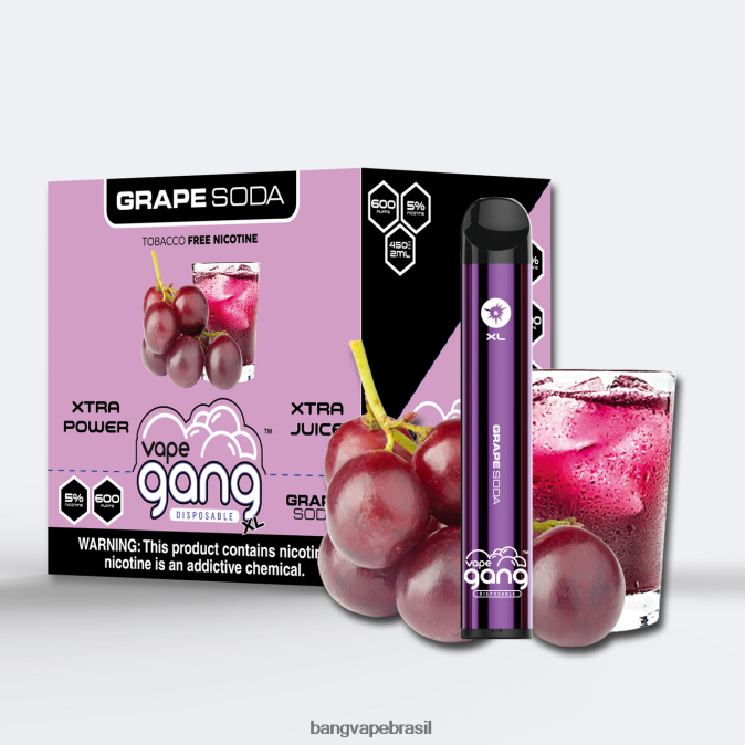 Vape Gang XL vapes descartáveis ​​600 baforadas (caixa com 10) - 8BDZ0271 Bang Box Vape Flavors refrigerante de uva